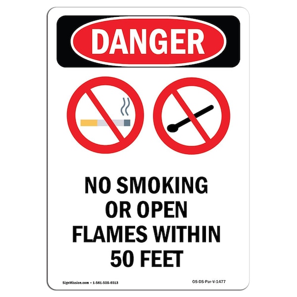 Signmission OSHA Danger Sign, No Smoking Or Open, 14in X 10in Rigid Plastic, 10" W, 14" L, Portrait OS-DS-P-1014-V-1477 - main